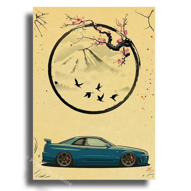 Japanese Cars Samurai Painting