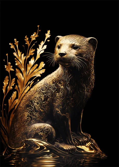 Black Gold Animals Canvas Painting