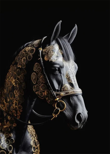 Black Gold Animals Canvas Painting