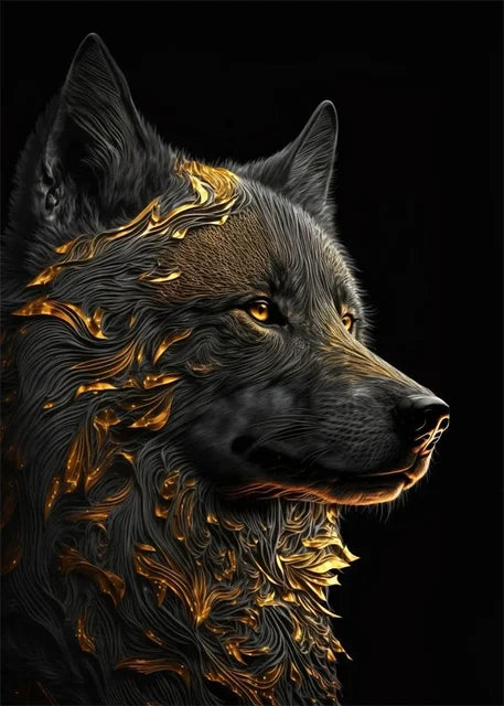 Black Gold Animals Canvas Painting