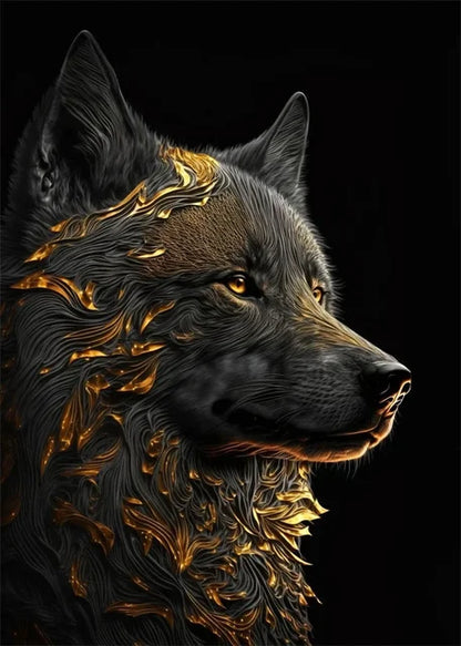 Black Gold Animals Canvas Painting