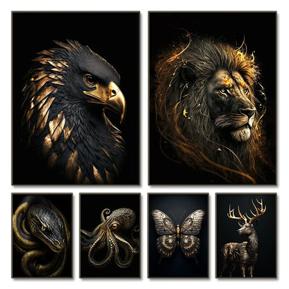 Black Gold Animals Canvas Painting