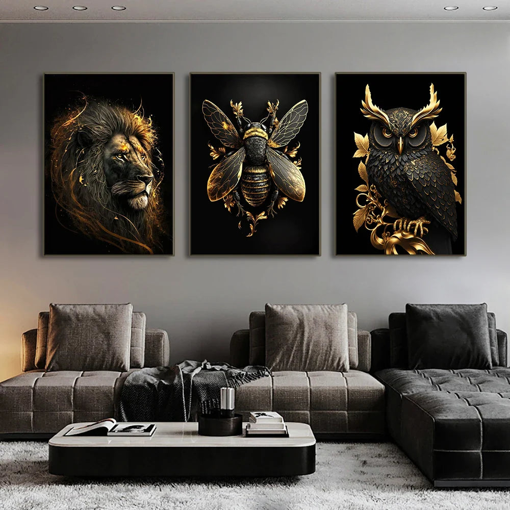 Black Gold Animals Canvas Painting