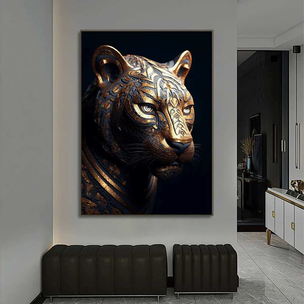 Black Gold Animals Canvas Painting