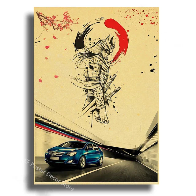 Japanese Cars Samurai Painting