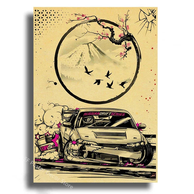 Japanese Cars Samurai Painting