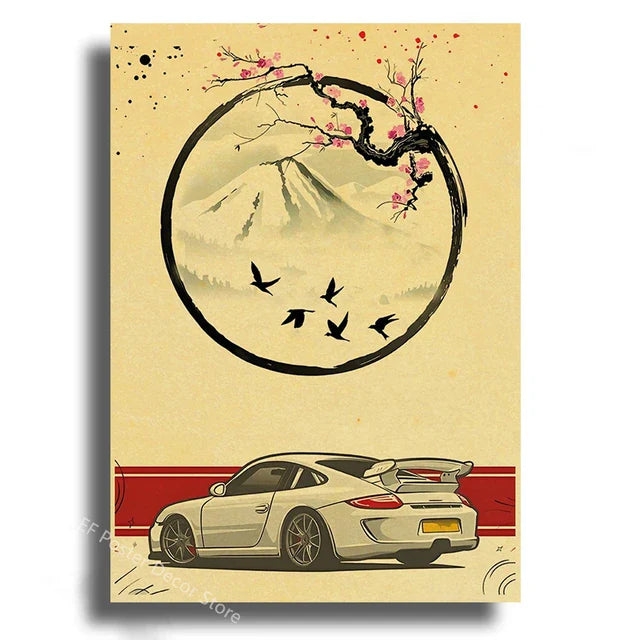 Japanese Cars Samurai Painting