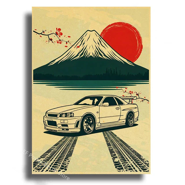 Japanese Cars Samurai Painting