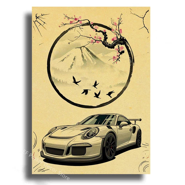 Japanese Cars Samurai Painting