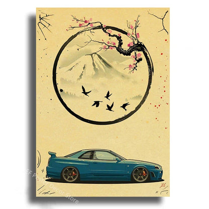 Japanese Cars Samurai Painting