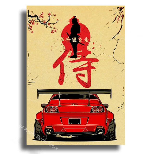Japanese Cars Samurai Painting