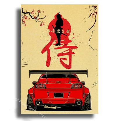 Japanese Cars Samurai Painting