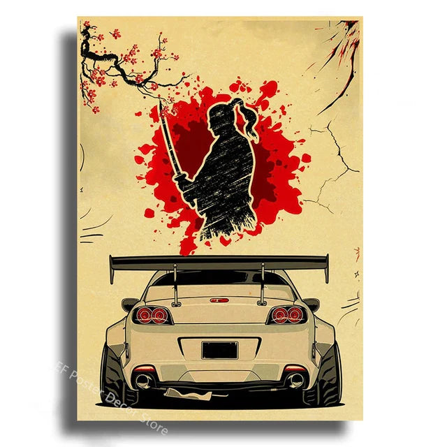 Japanese Cars Samurai Painting