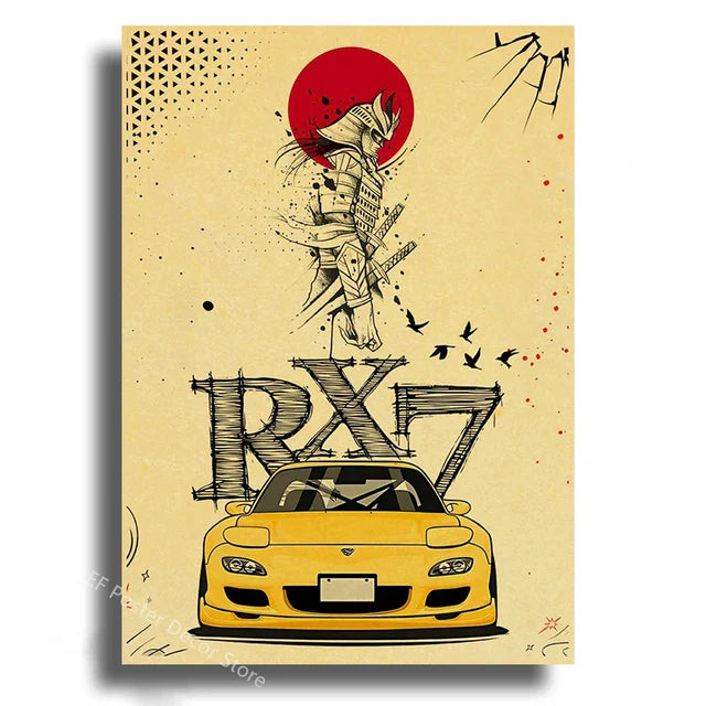 Japanese Cars Samurai Painting