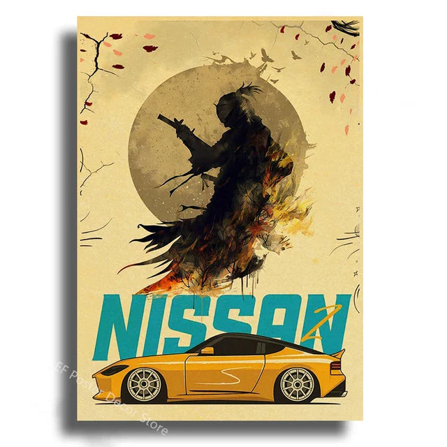 Japanese Cars Samurai Painting