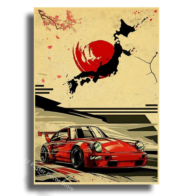 Japanese Cars Samurai Painting