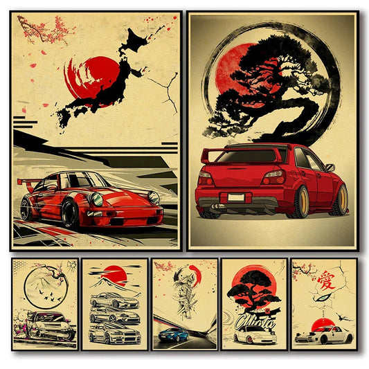 Japanese Cars Samurai Painting
