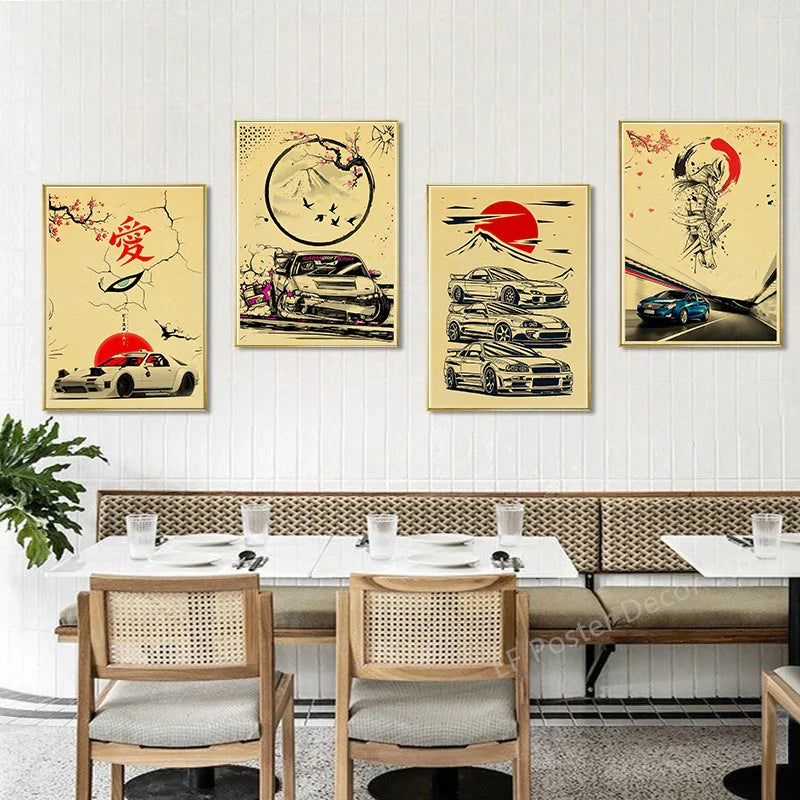 Japanese Cars Samurai Painting