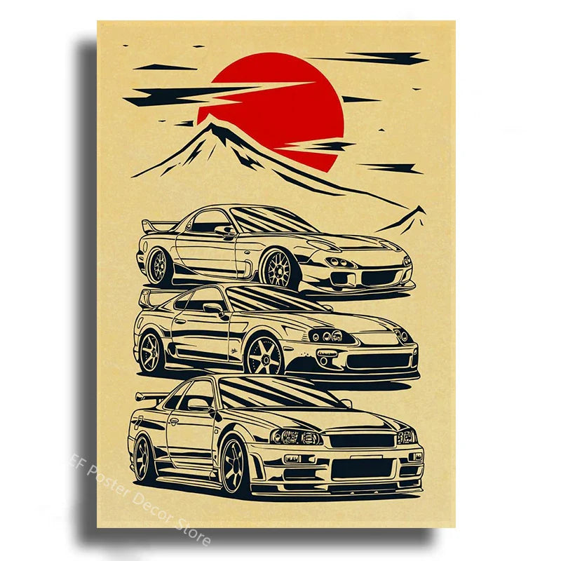 Japanese Cars Samurai Painting
