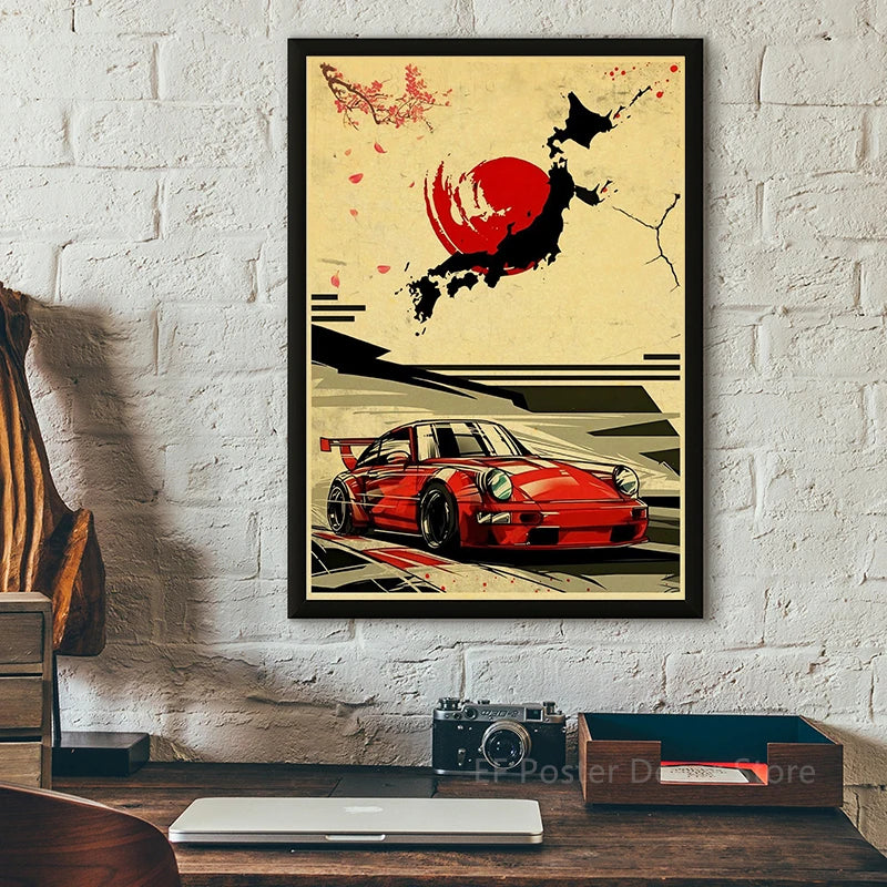 Japanese Cars Samurai Painting